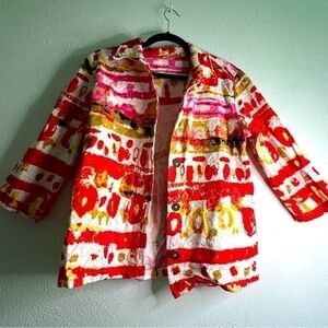 Choices colorful cotton jacket. Three-quarter sleeves. Sz M. Preowned. EUC.